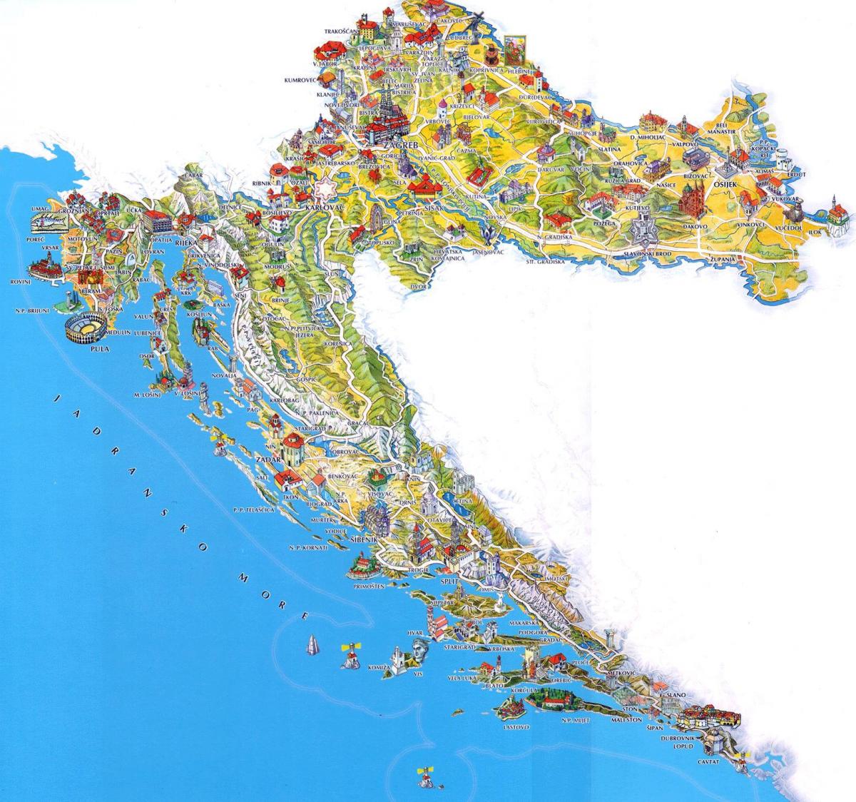 atrakcje turystyczne w Chorwacji na mapie