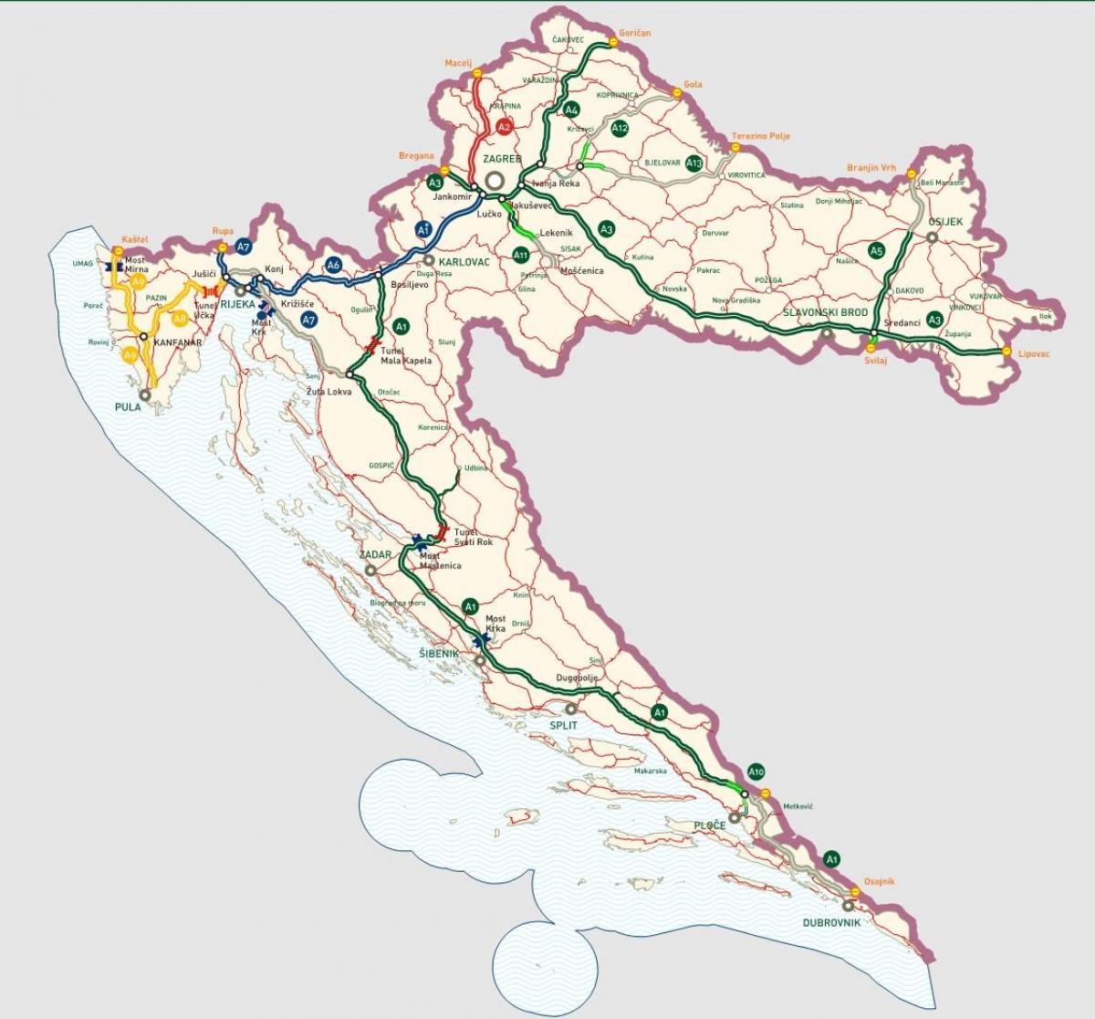 chorwackie autostrady mapie