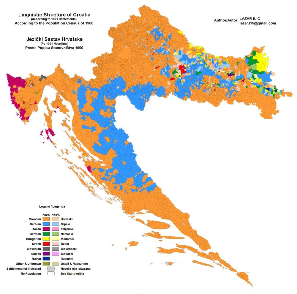 mapa etnicznej mapie Chorwacji