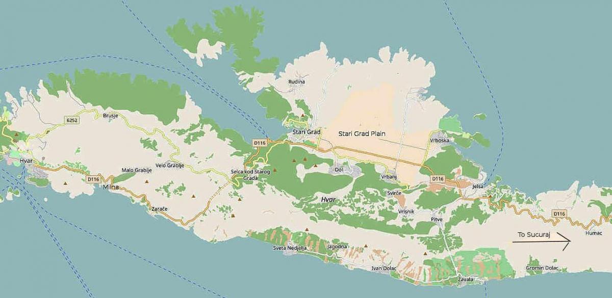 mapa wyspa hvar, Chorwacja