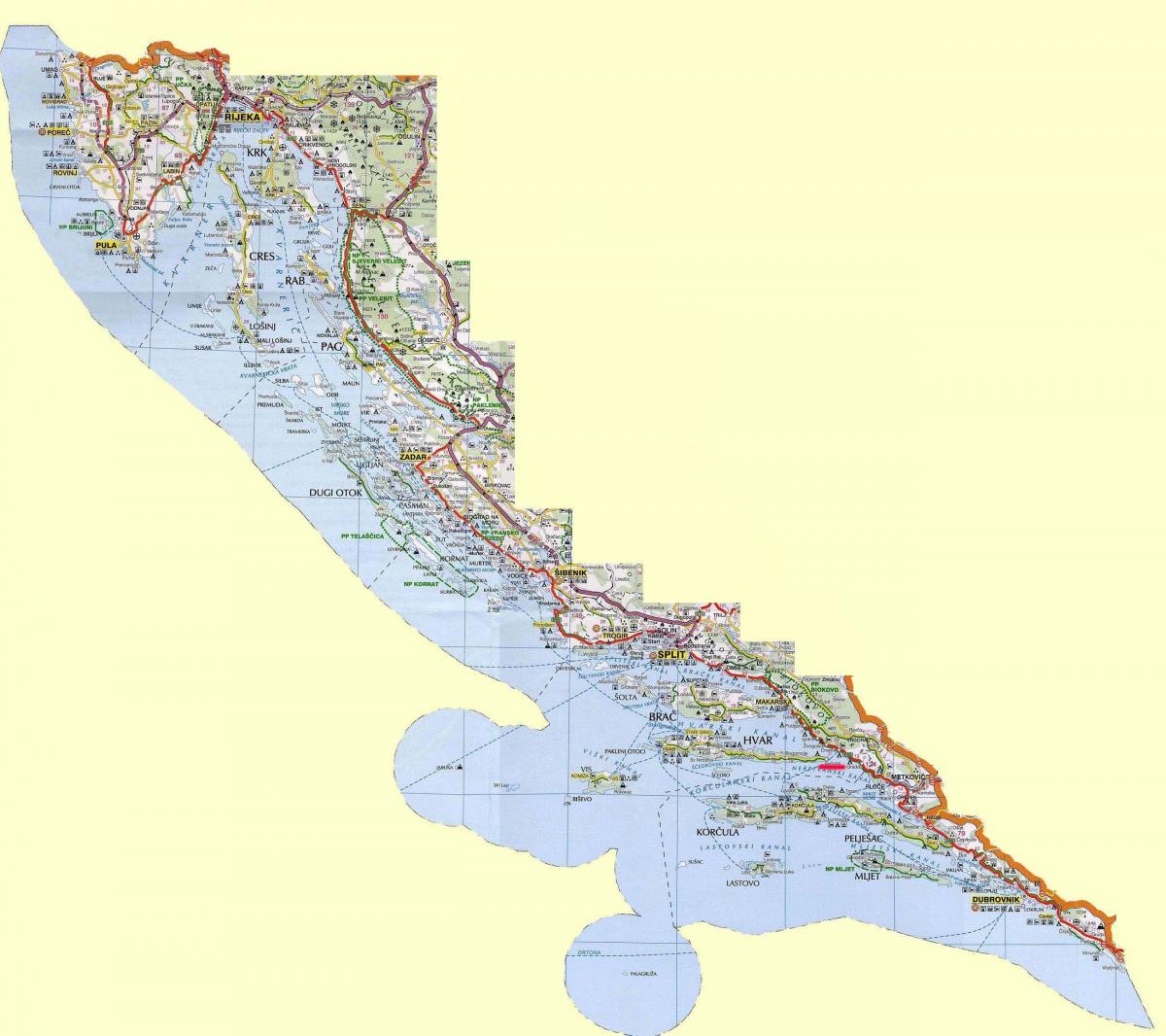 mapa chorwackiego wybrzeża i wysp