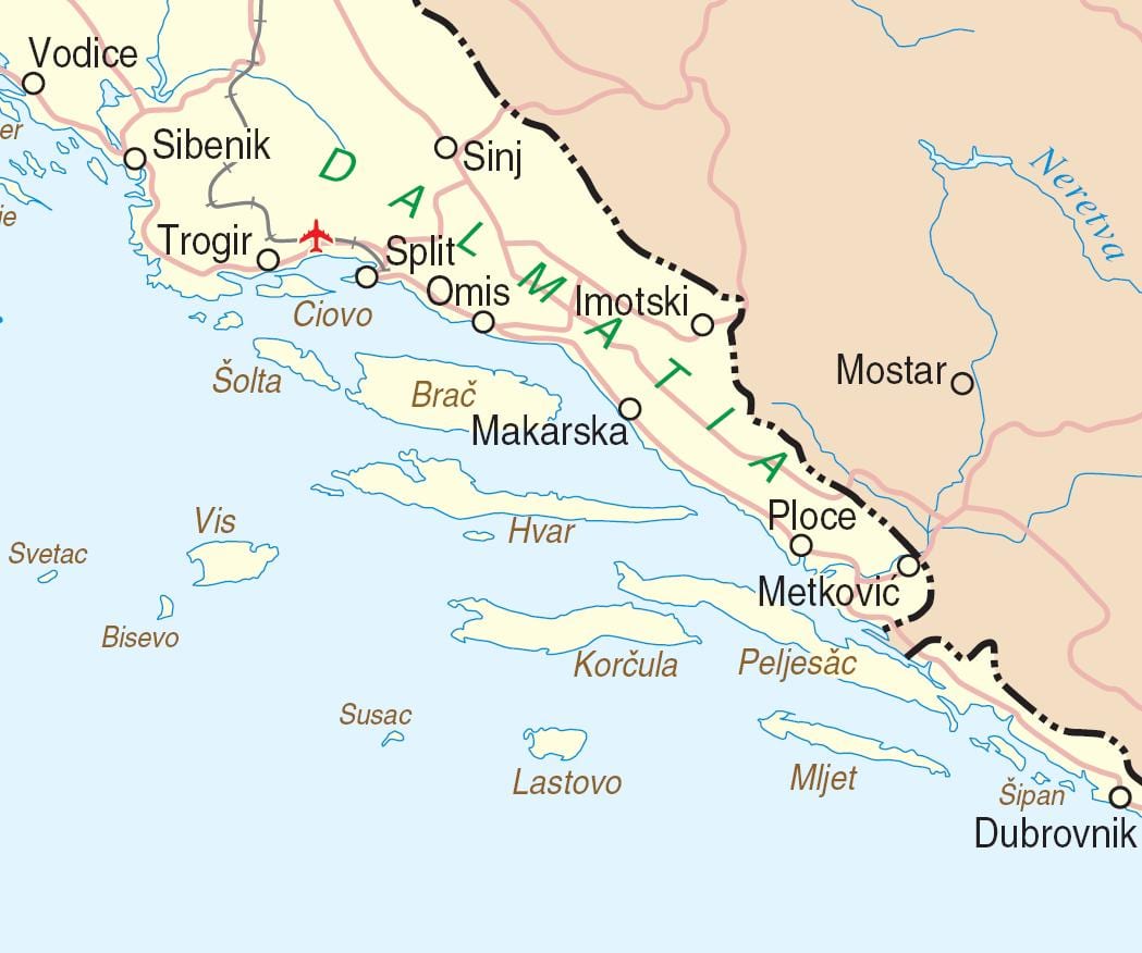 mapa Południowej Chorwacji