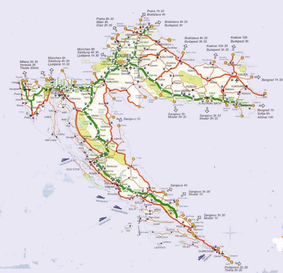 szczegółowa mapa dróg Chorwacji