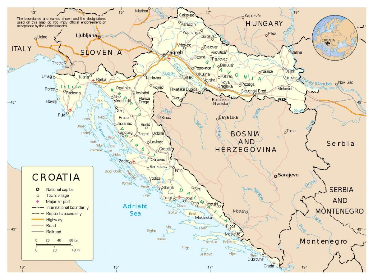 mapa Chorwacji z miastami