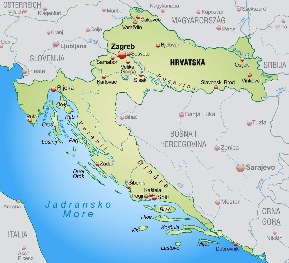 Północna Chorwacja mapa