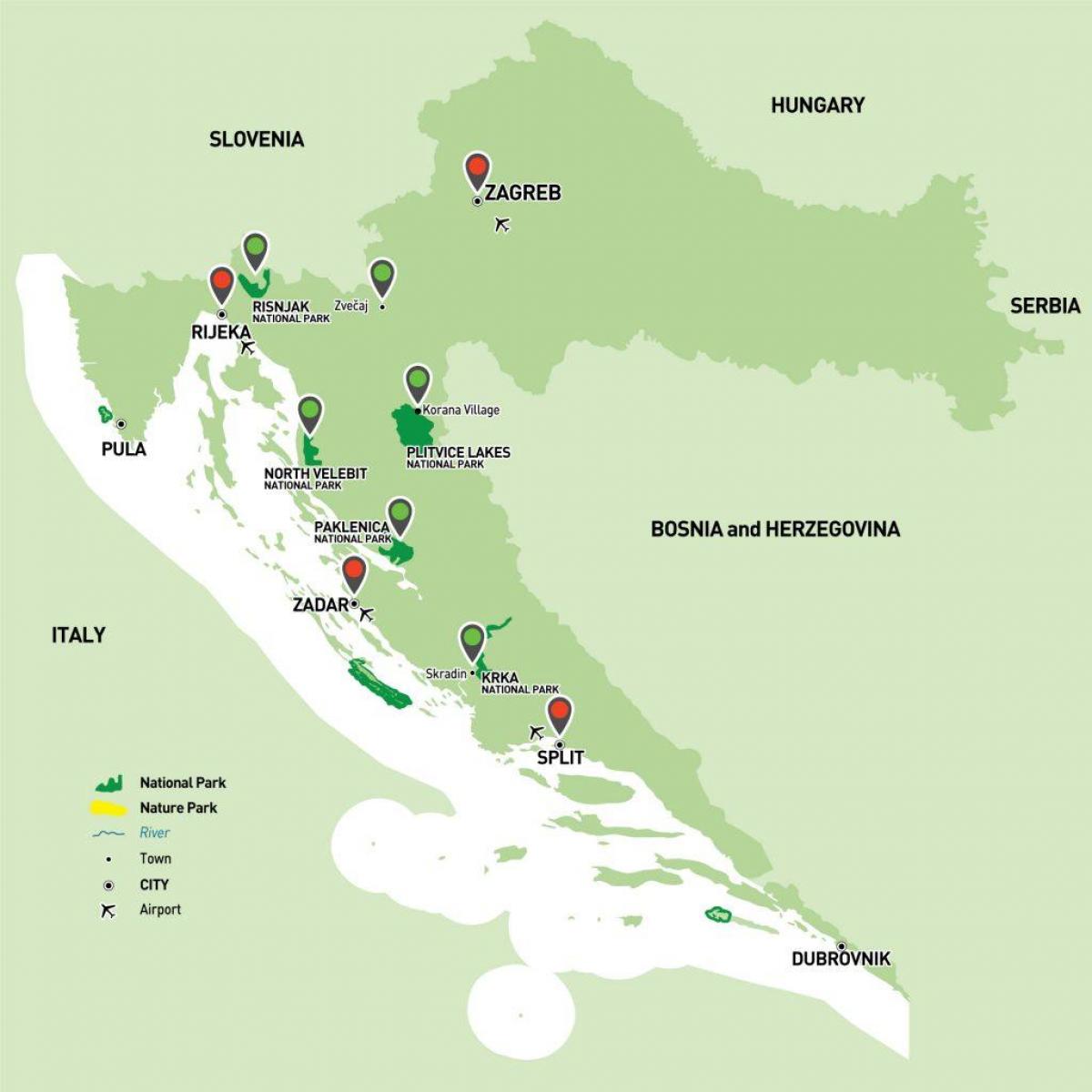 mapa parków narodowych Chorwacji 