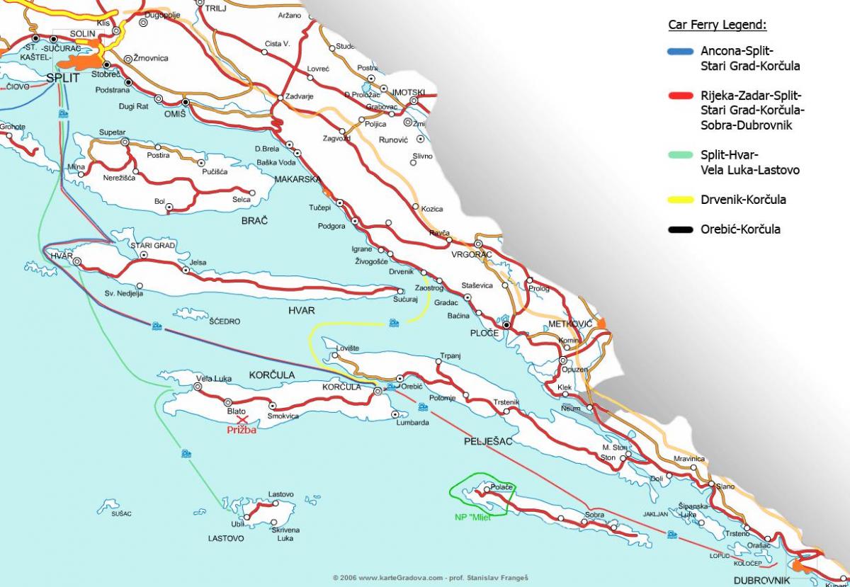 mapa Chorwacji promem