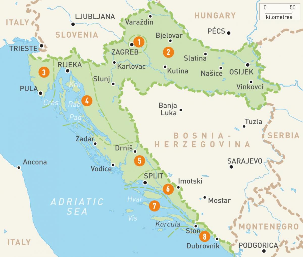 mapa Chorwacji regiony 