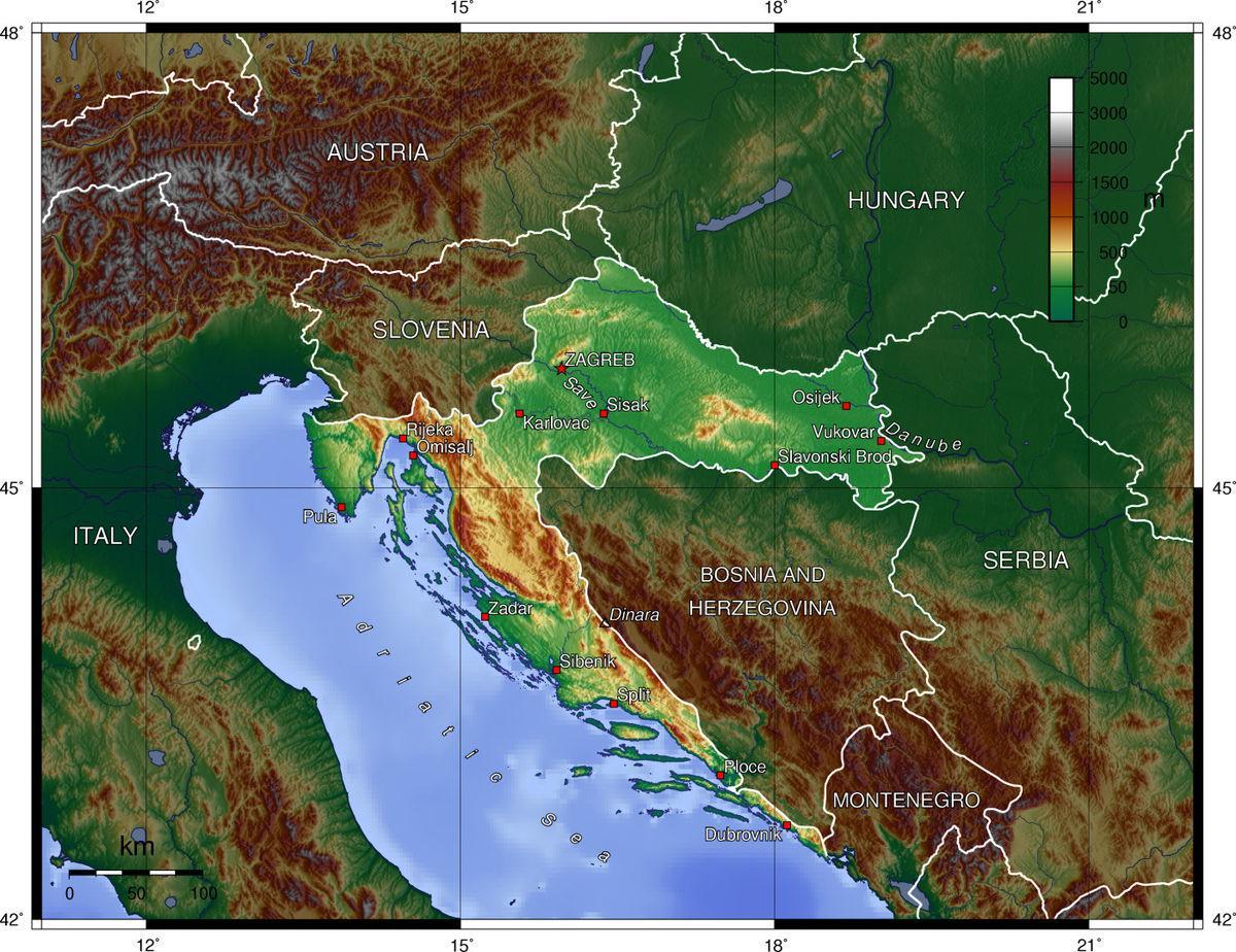 mapa topograficzna Chorwacji 