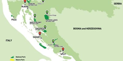 Mapa parków narodowych Chorwacji 
