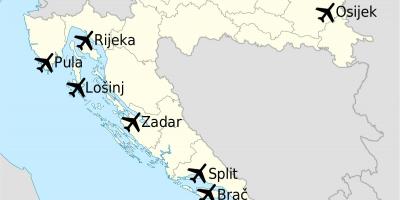 Mapa Chorwacji pokazując lotnisk